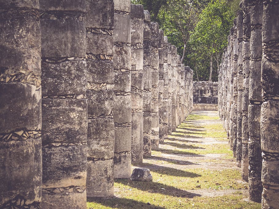 ancient, row, corridor, path, texture, stone, pillars, mexico HD wallpaper