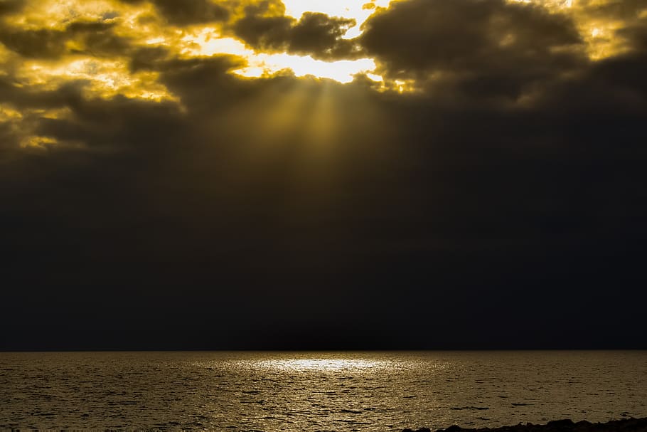 storm, overcast, dark, clouds, sunset, nature, sky, sea, hope HD wallpaper