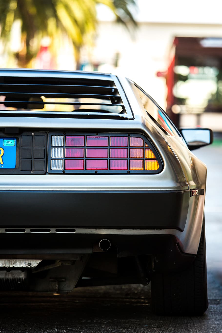 selective focus photography of silver car, delorean, tail light, HD wallpaper