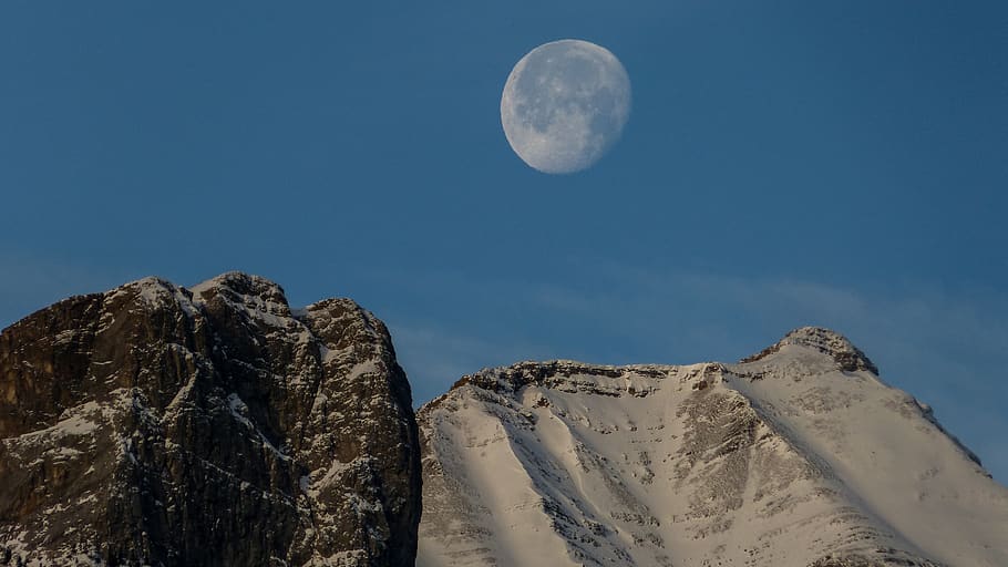 mountain range under full moon, sky, astronomy, nature, scenics - nature HD wallpaper