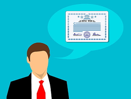 Illustration of man thinking about certification., education HD wallpaper