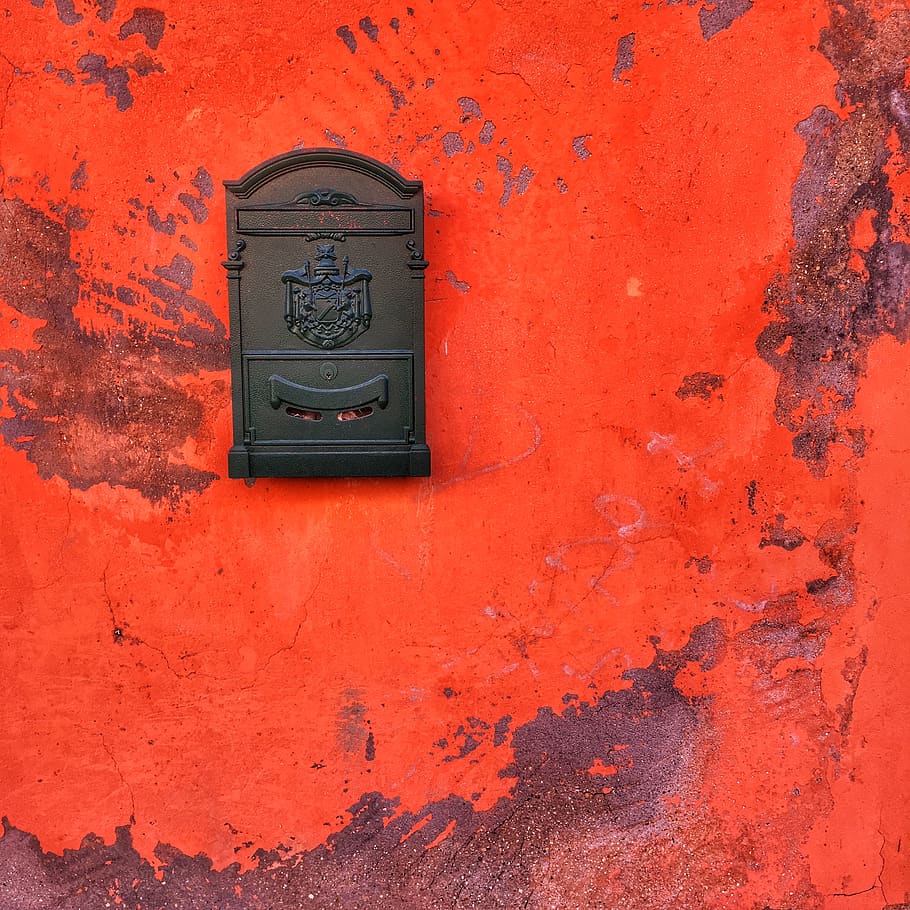 italy, santarcangelo di romagna, rimini, decat, red, wall, mailbox, HD wallpaper