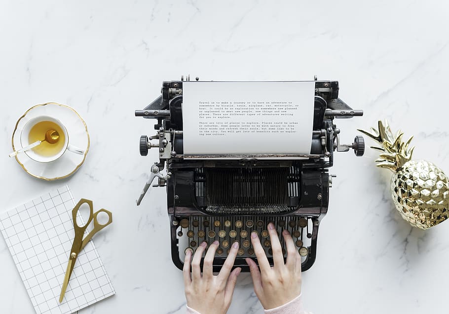Person Typing On Typewriter, antique, beverage, cup, drink, flatlay HD wallpaper