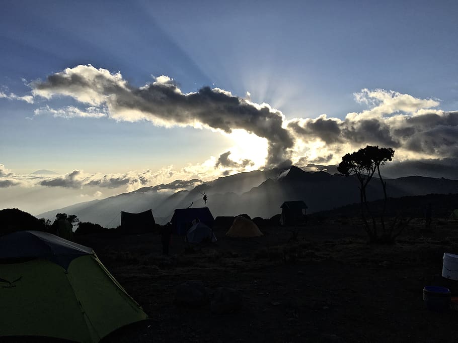 tanzania, mount kilimanjaro, sun, tent, mountain, outdoors, HD wallpaper