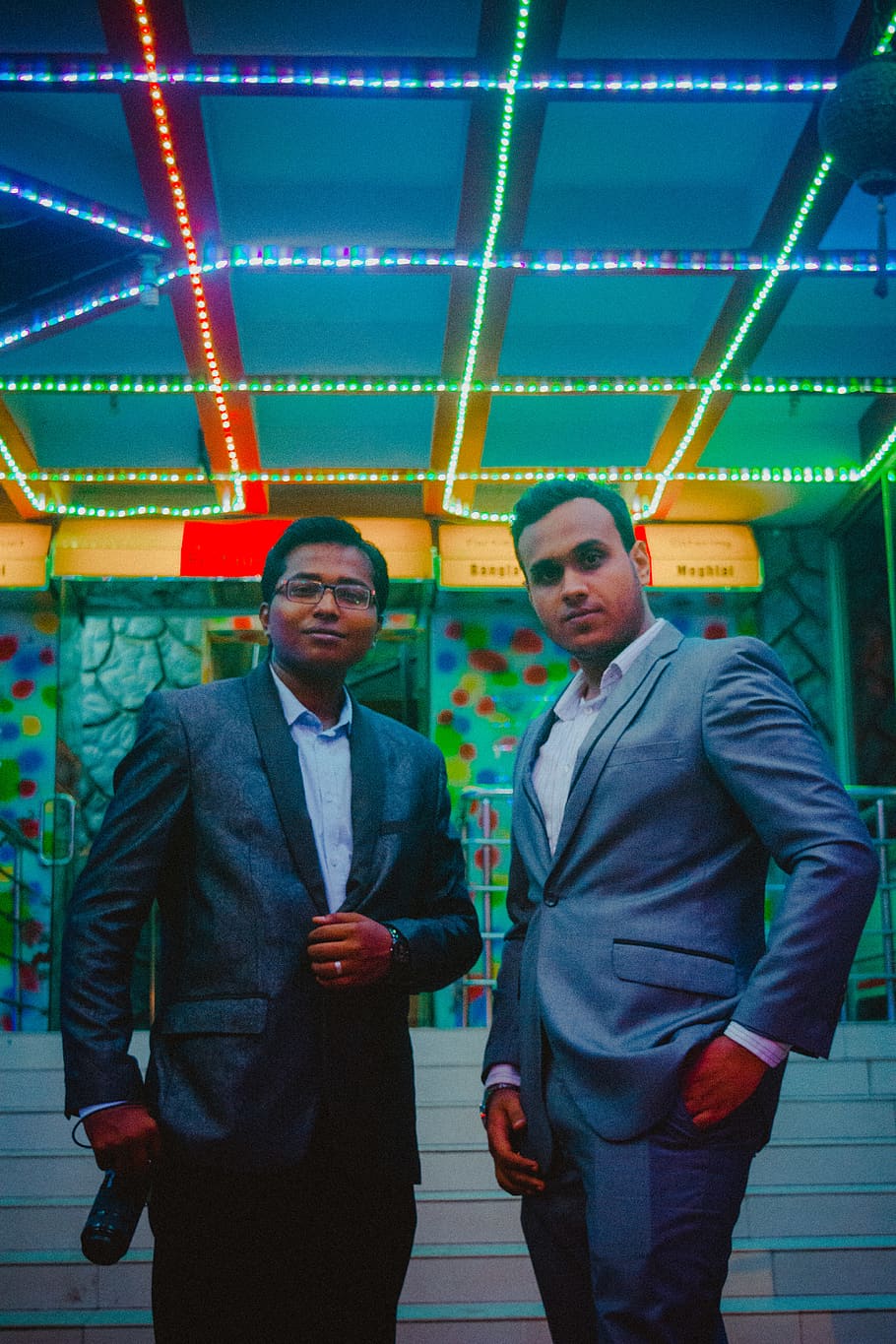 two man wearing suit jackets, three quarter length, real people HD wallpaper