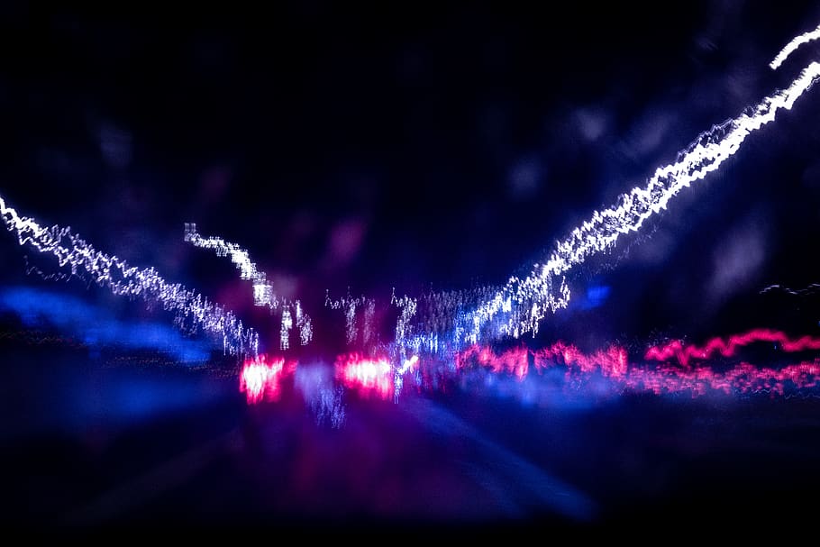 neon, led, blue, red, long exposure, streaks, light, car lights HD wallpaper