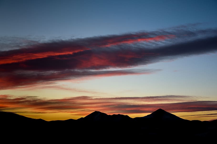 mountain, highland, landscape, dark,clouds, sky, sunset, silhouette HD wallpaper