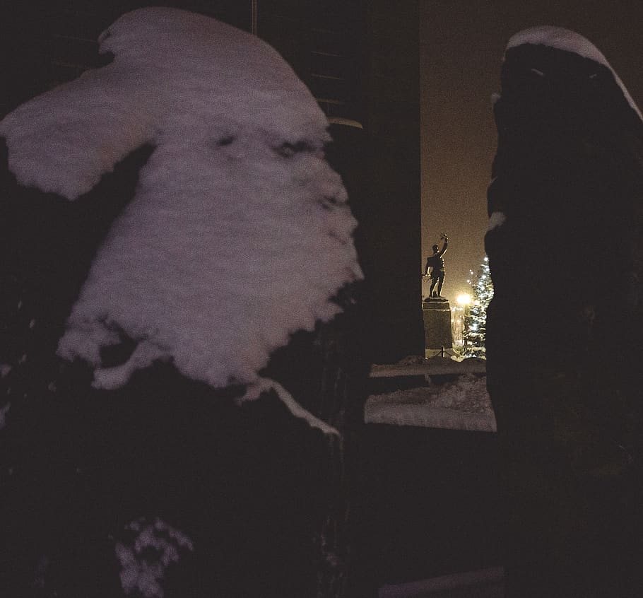 canada, goderich, snow, night, statue, war, illuminated, no people HD wallpaper
