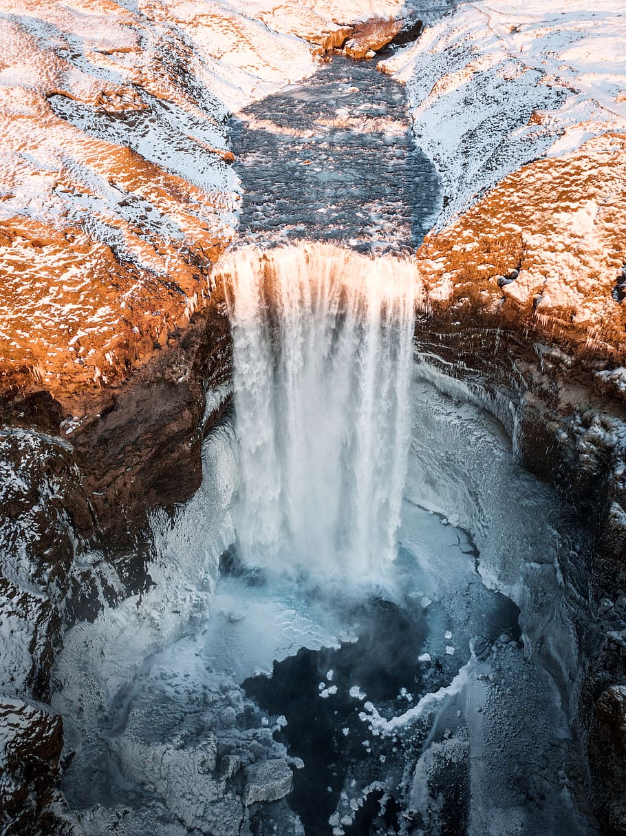 waterfalls on rocks, rock - object, beauty in nature, solid, scenics - nature HD wallpaper