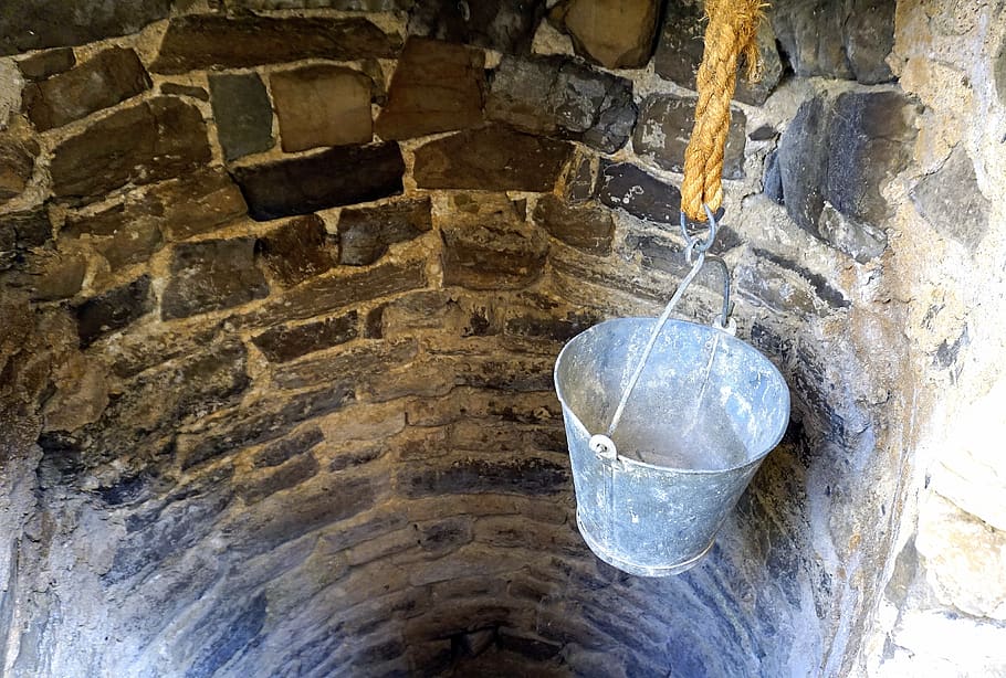 well, cube, old, architecture, zinc, water, rope, vintage, stones HD wallpaper