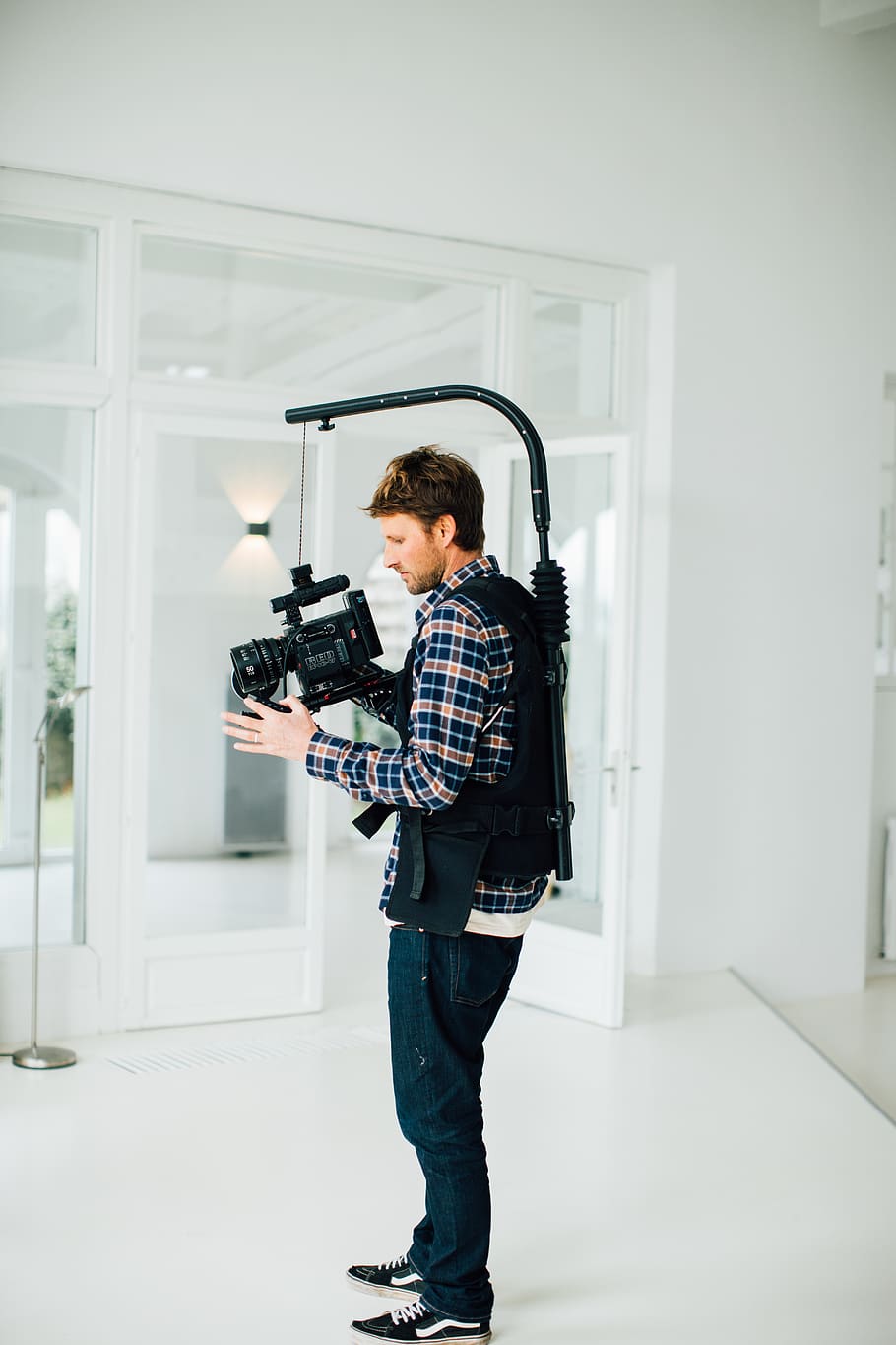 man using black video camera, one person, real people, full length HD wallpaper