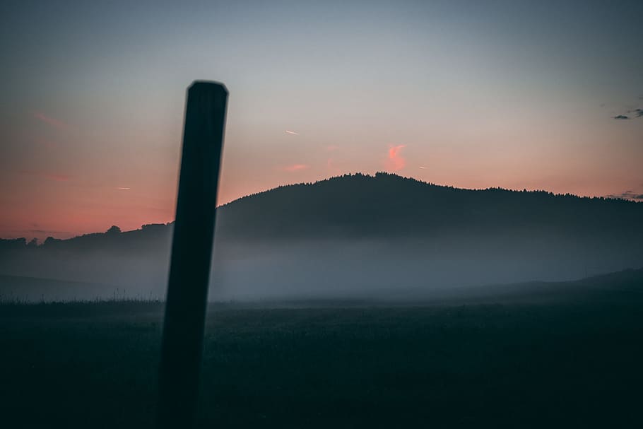 silhouette of mountain during daytime, sunset, sunrise, red, glow HD wallpaper