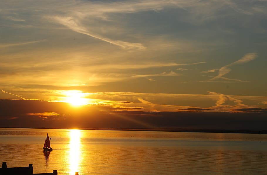 united kingdom, whitstable, sunset, sky, water, beauty in nature HD wallpaper