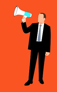 man holding Megaphone, posts, shout, public, speaker, business man HD wallpaper