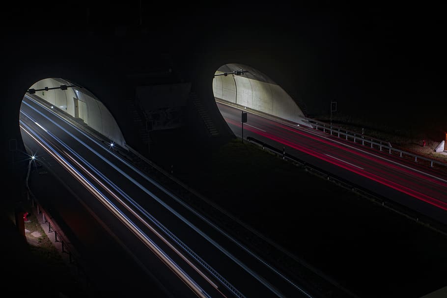 road, highway, lights, auto, night, speed, long exposure, cars HD wallpaper