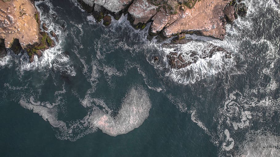 sea, ocean, water, waves, rocks, aerial, view, nature, coast HD wallpaper