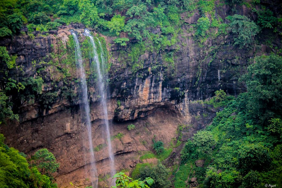 india, dharampur, mountains, green, waterfall, rainy, colors HD wallpaper