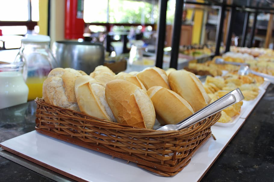 bread, basket of bread, paniere, breakfast, self service, food, HD wallpaper