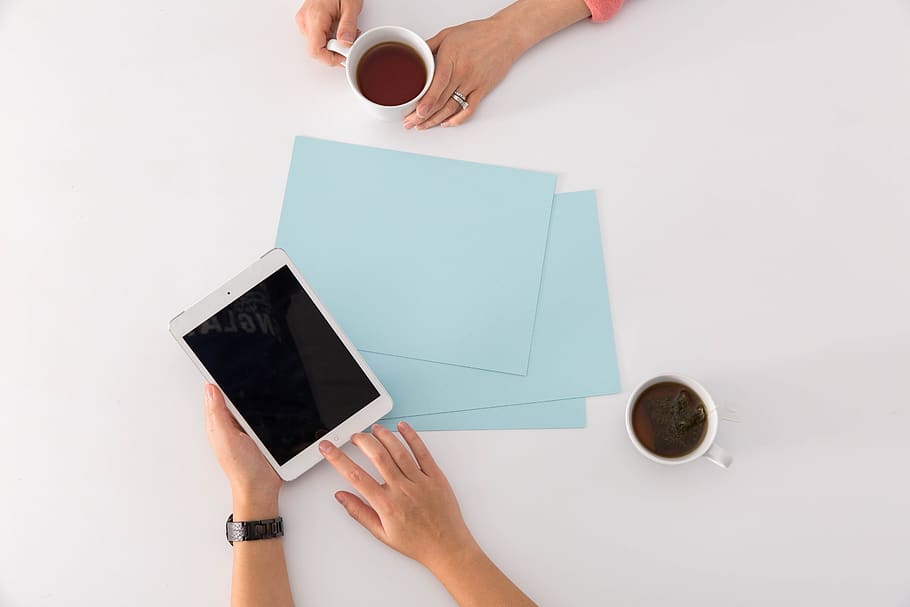 white iPad, cup, human hand, mug, one person, coffee - drink HD wallpaper
