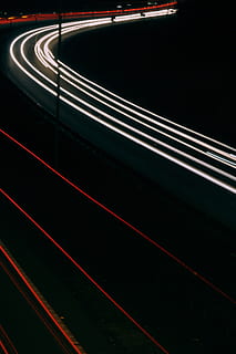 Red and White Light Streaks, action, car, car lights, dark, exposure HD wallpaper