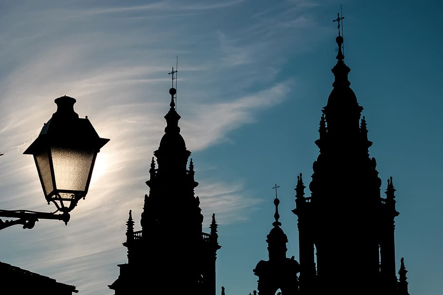 spain, santiago de compostela, streetlight, galiza, cathedral, HD wallpaper