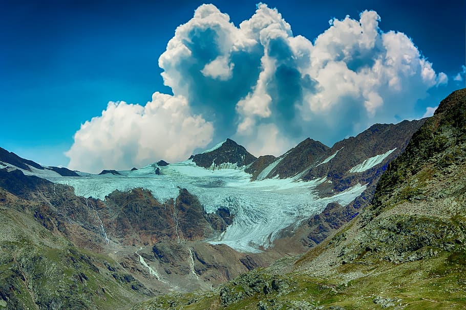 alpine, mountains, landscape, nature, sky, clouds, cloud - sky HD wallpaper