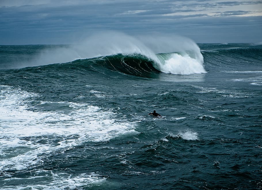 sea, ocean, waves, rough, adventure, risk, performance, blue HD wallpaper