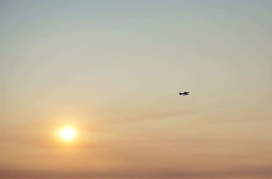sky, flying, sunset, air vehicle, silhouette, beauty in nature HD wallpaper