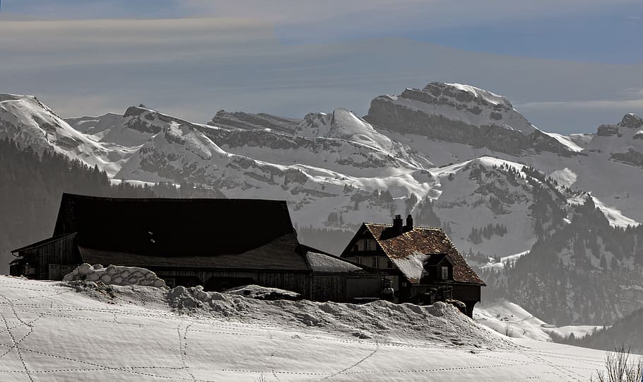 black house on mountain, snow, cold temperature, winter, scenics - nature HD wallpaper