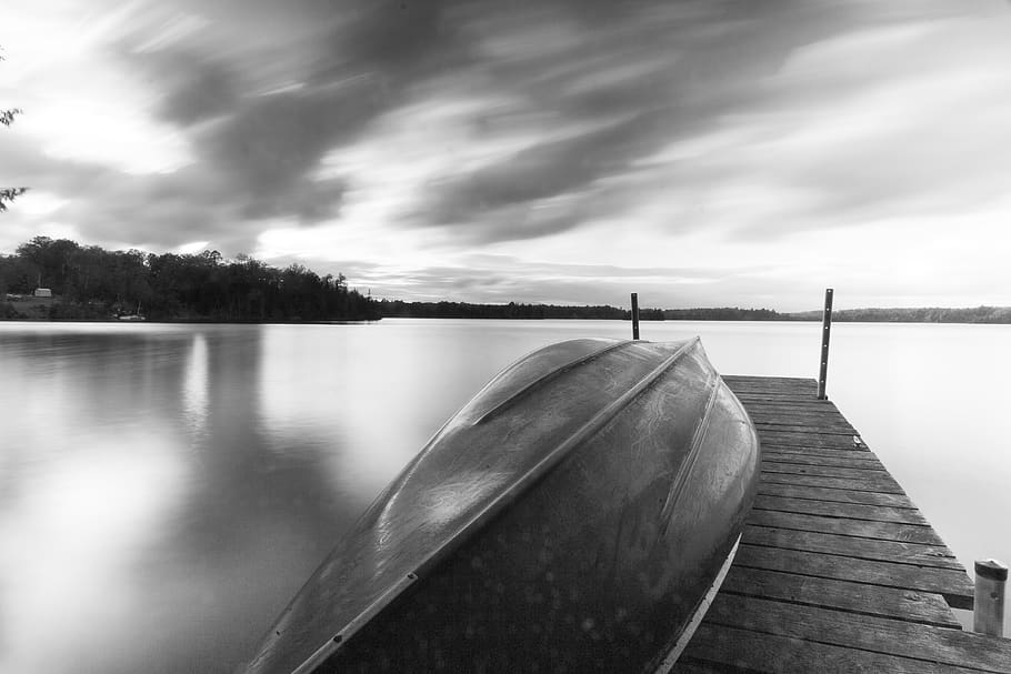canoe, lake, clouds, long exposure, water, cloud - sky, scenics - nature HD wallpaper