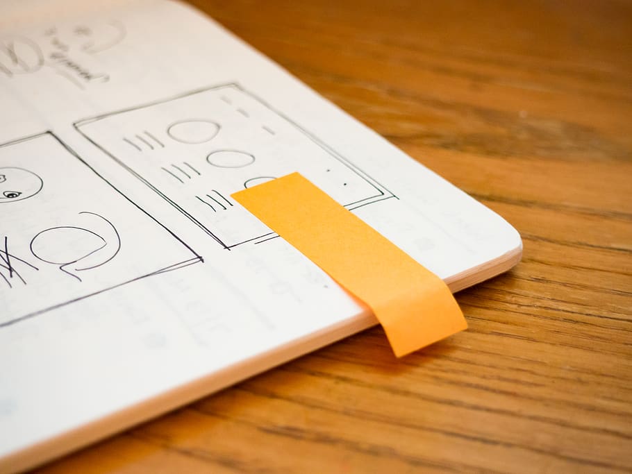 notebook, mockups, sketch, design, creative, sticky notes, business HD wallpaper