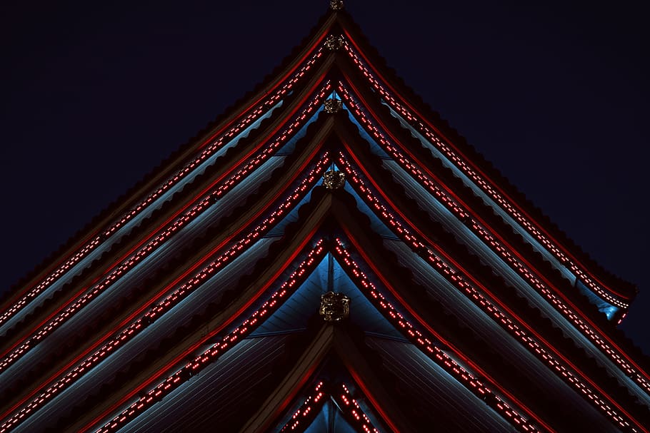 building, light, asia, dark, night, evening, city, urban, architecture HD wallpaper