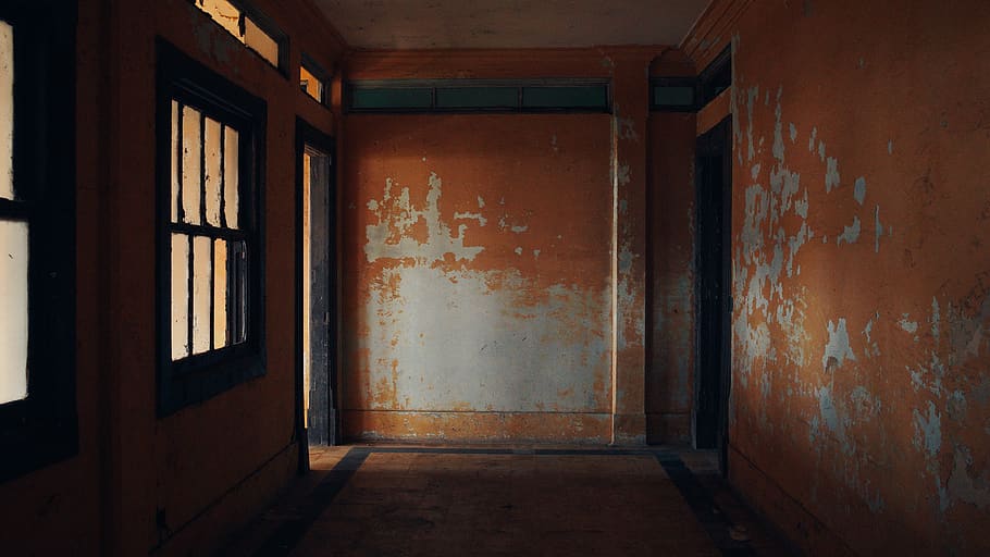 architecture, desolate, abandoned, orange, wall, old, light HD wallpaper