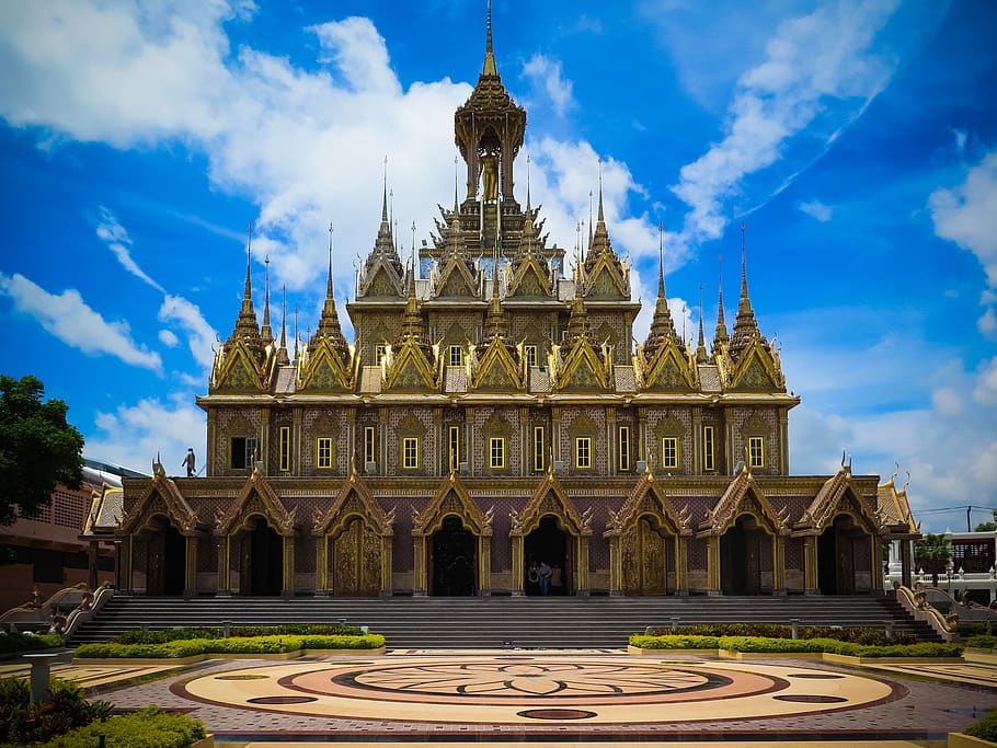 Brown and Yellow Mansion Under Blue Sky, ancient, architecture HD wallpaper