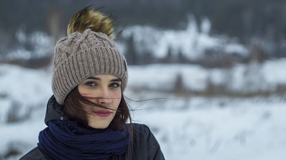 winter, coldly, snow, outdoors, scarf, portrait, girl, young HD wallpaper