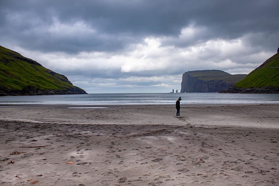 boy, beach, child, sand, sea, outdoor, water, faroe islands HD wallpaper