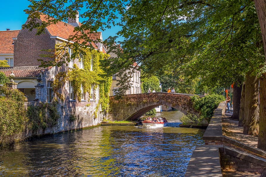 belgium, brugge, canal, bridge, river, architecture, street, HD wallpaper