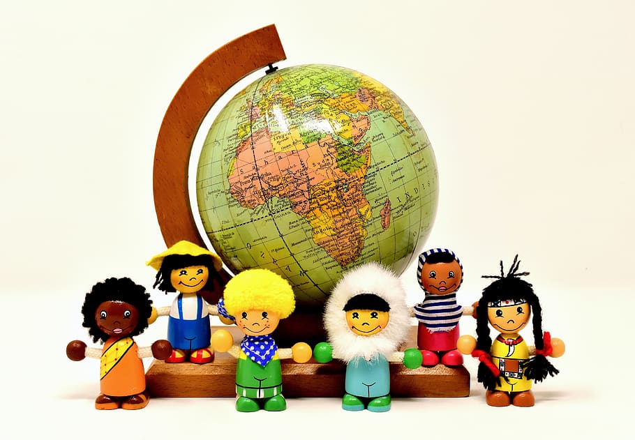 different nationalities, children, human, globe, worldwide HD wallpaper
