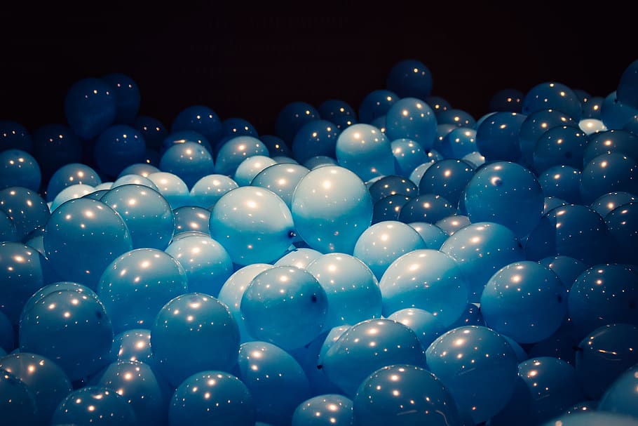 blue balloons, large group of objects, no people, abundance, indoors HD wallpaper
