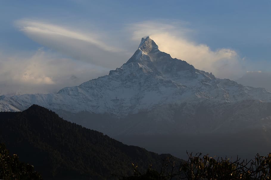 himalayas, mountains, nepal, mountain summit, nature, machapuchare