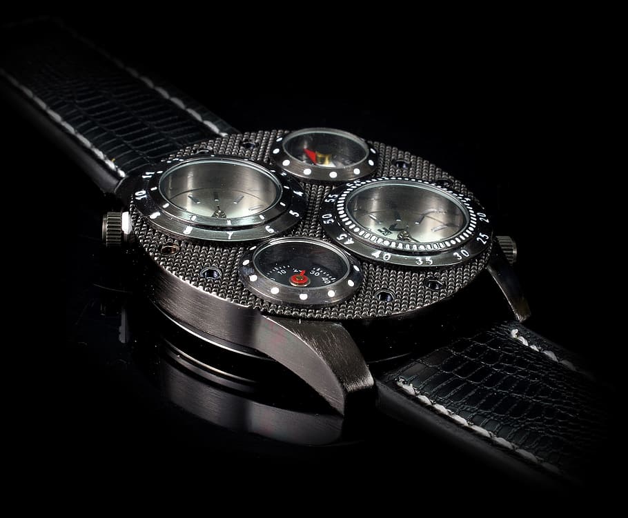 Black Leather Strap Round Watch, accessory, close-up, time, wristwatch HD wallpaper