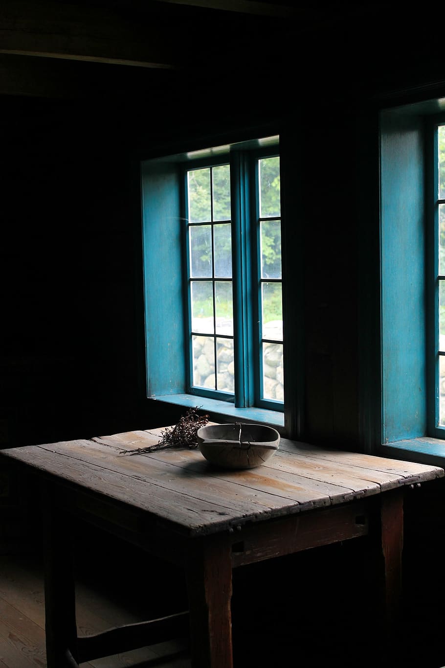dark, window, wall, frame, table, wood, bowl, indoors, domestic room HD wallpaper