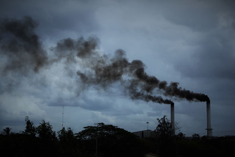 contamination, pollution, smoke, chimney, plant, factory, sky HD wallpaper