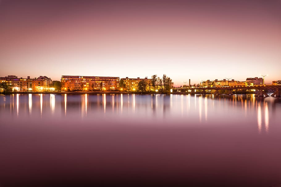 architecture, building, infrastructure, sky, lights, city, skyline HD wallpaper