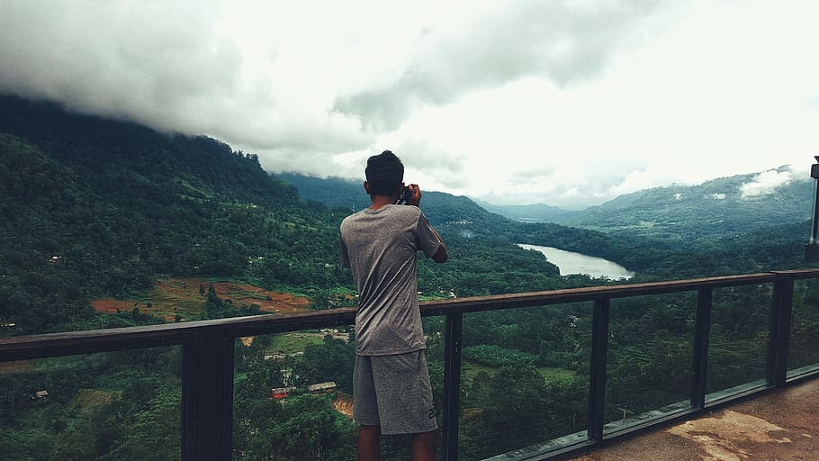 forest, mountains, photography, one person, real people, rear view HD wallpaper
