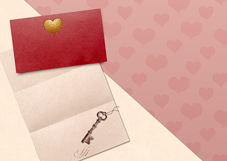 heart, paper, key, envelope, letters, valentine's day, romantic HD wallpaper