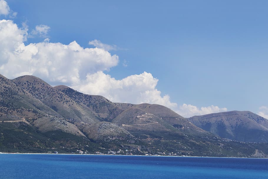 albania, sea, mountain, sky, cloud, water, scenics - nature, HD wallpaper