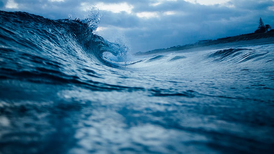 ocean wave under cloudy sky, sea, water, motion, cloud - sky HD wallpaper