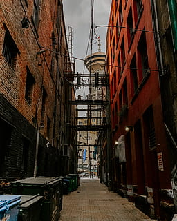 concrete pathway in between buildings, city, town, urban, street HD wallpaper