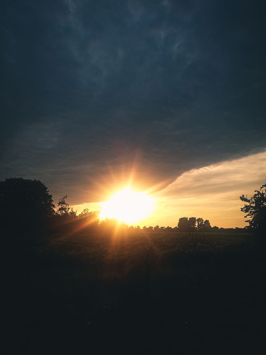 dark sky, sunset, trees, beauty in nature, scenics - nature HD wallpaper